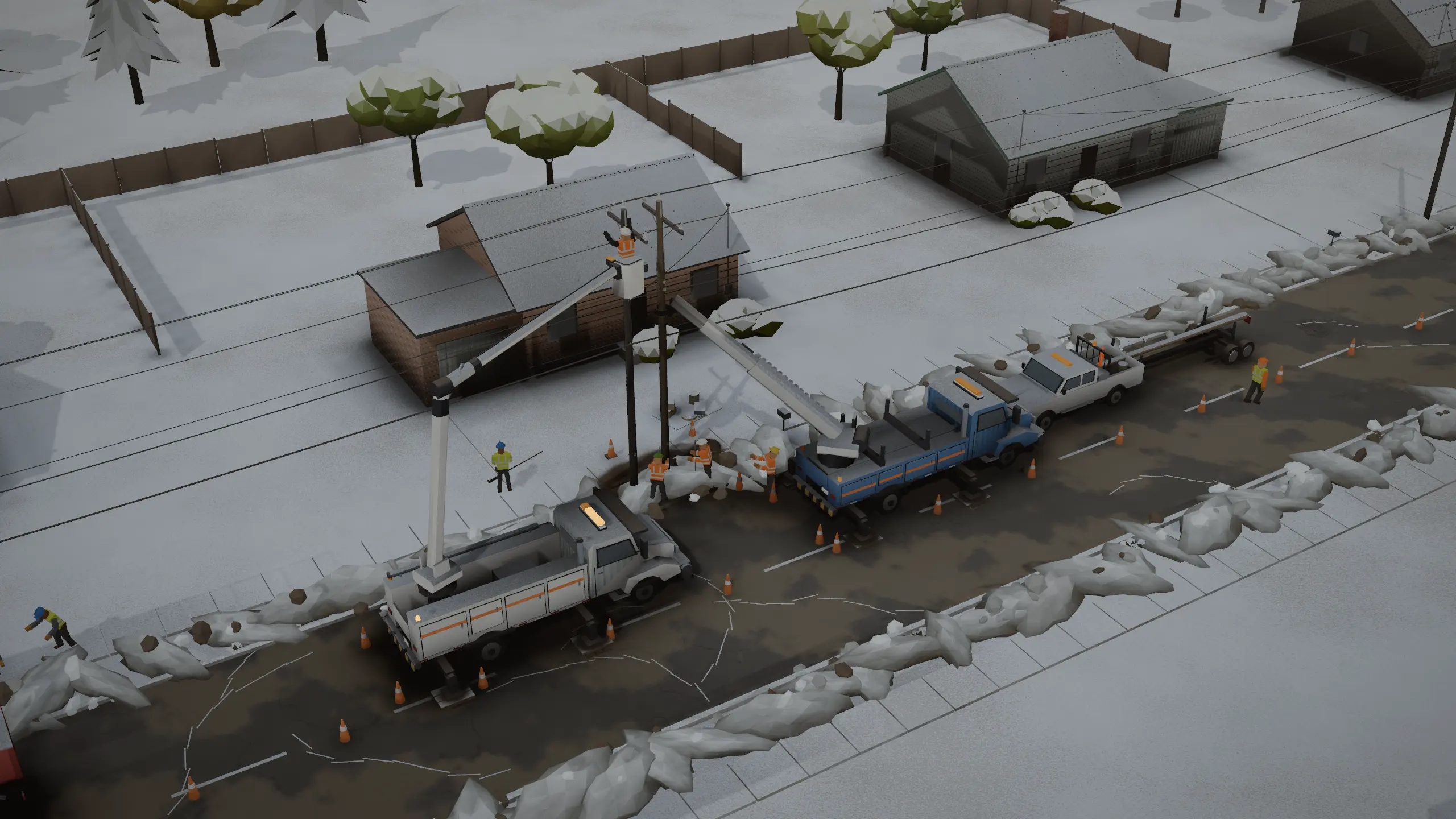 The same street in winter, with snow.